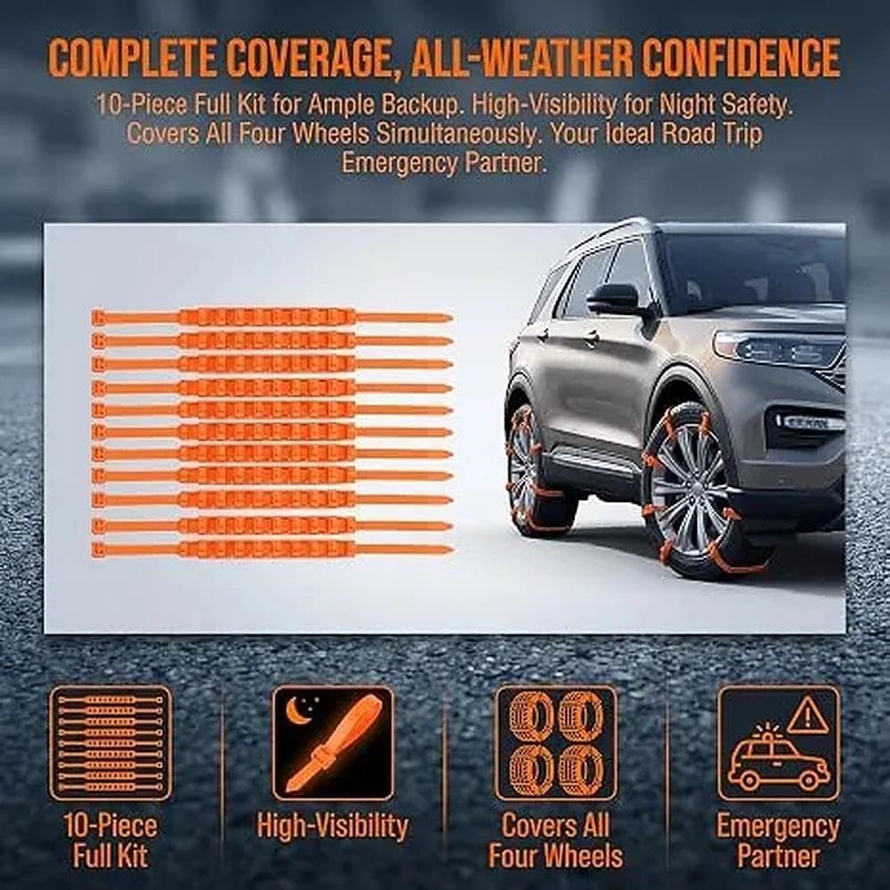 ❄️ 10 Pcs Universal Winter Car Snow Chains – Emergency Anti-Skid Tire Chains for Safe Driving 🚗