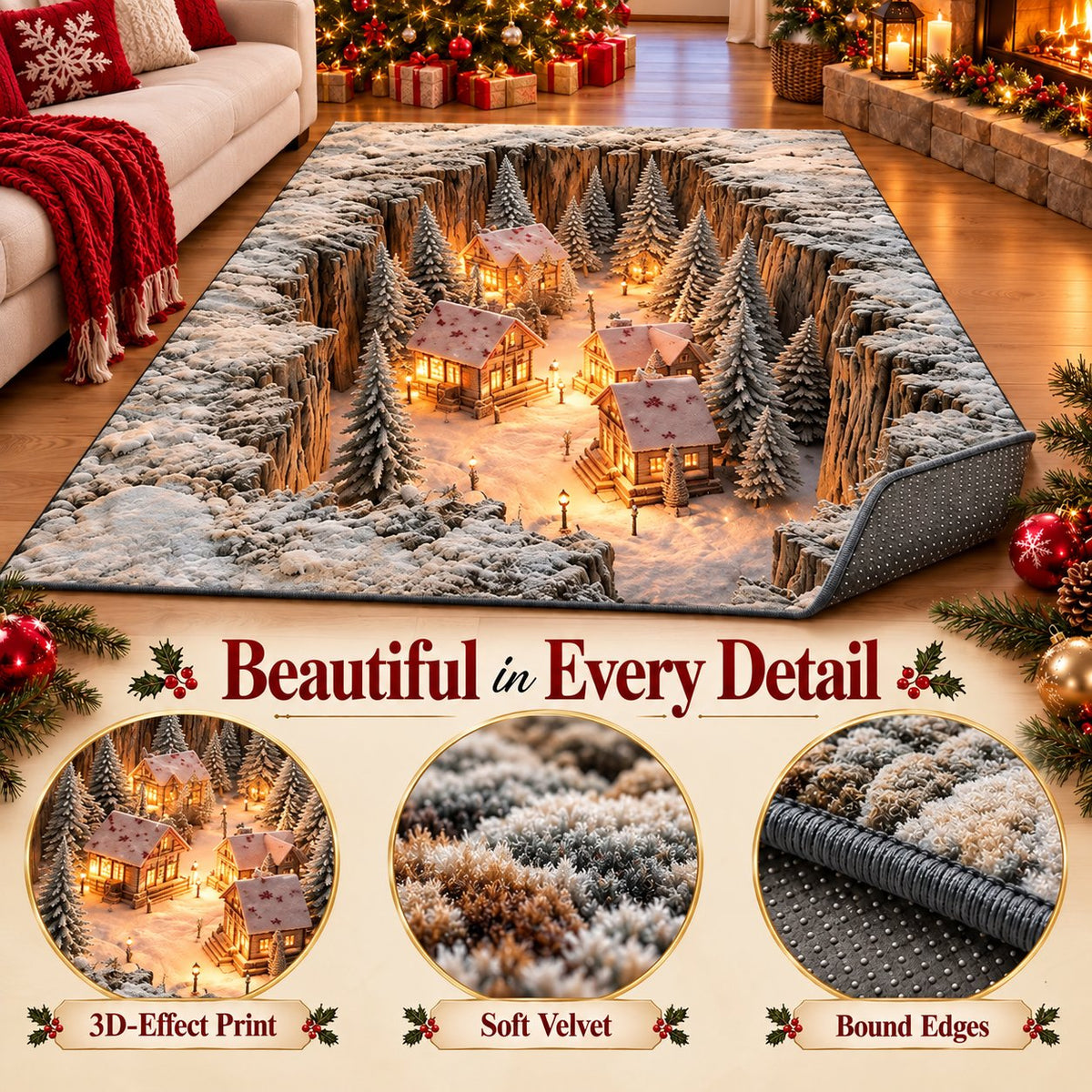 ☘️✨Optical Illusion Christmas Scene Rug | Bring A Hidden Winter Village✨✨