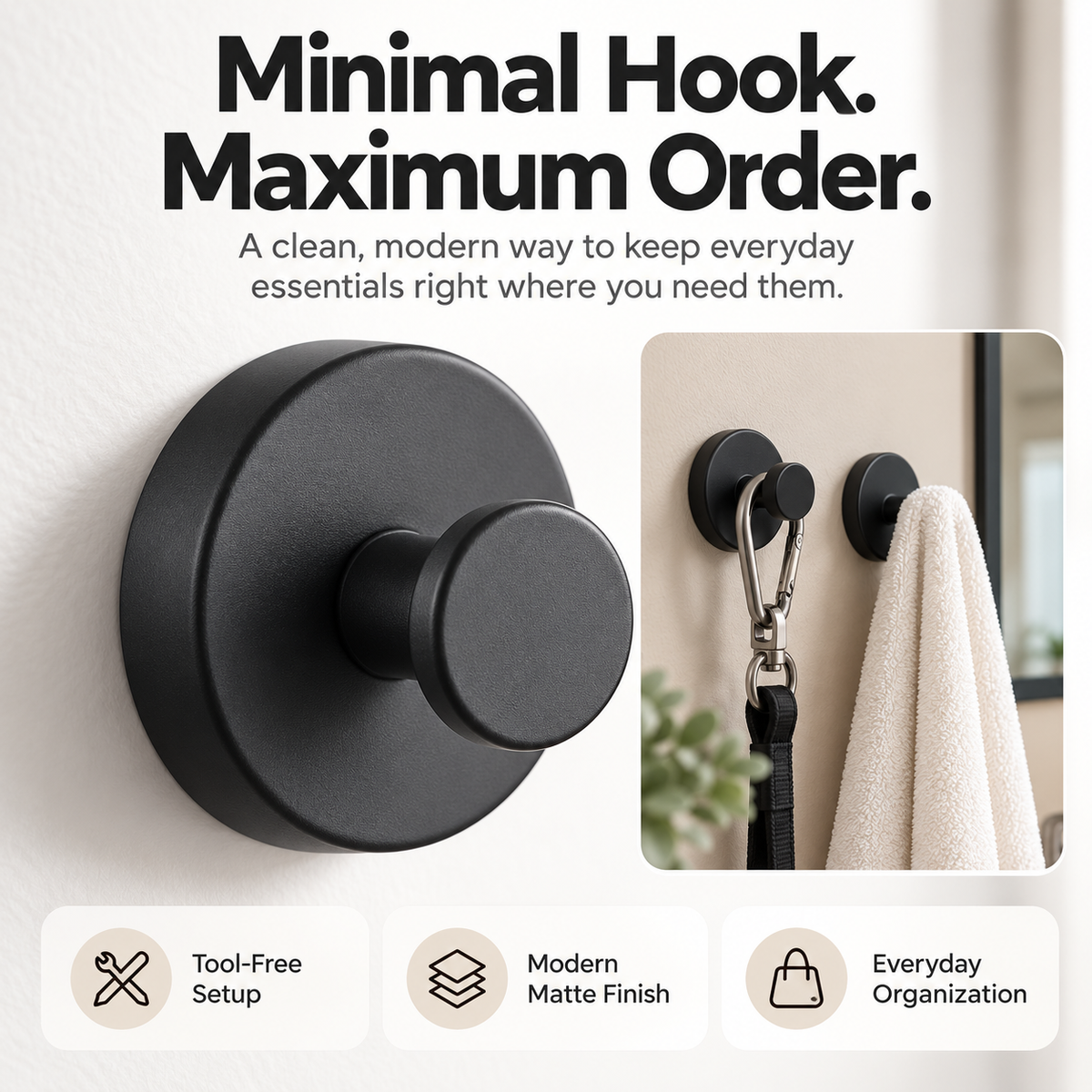 โจ๐ 3-Pack No-Drill Twist-Lock Hooks โ Easy Everyday Wall Organization