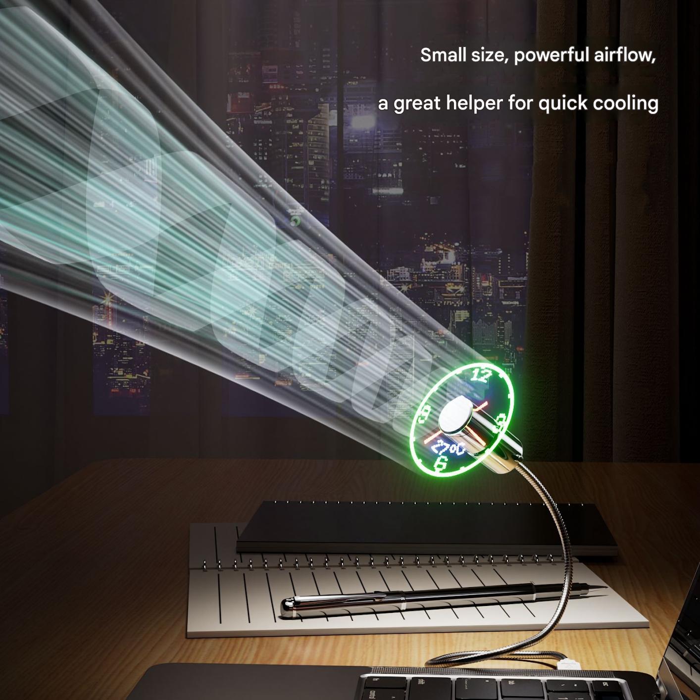 LED Time & Temperature USB Fan | 2-in-1 Portable Silent Desk Cooling Fan