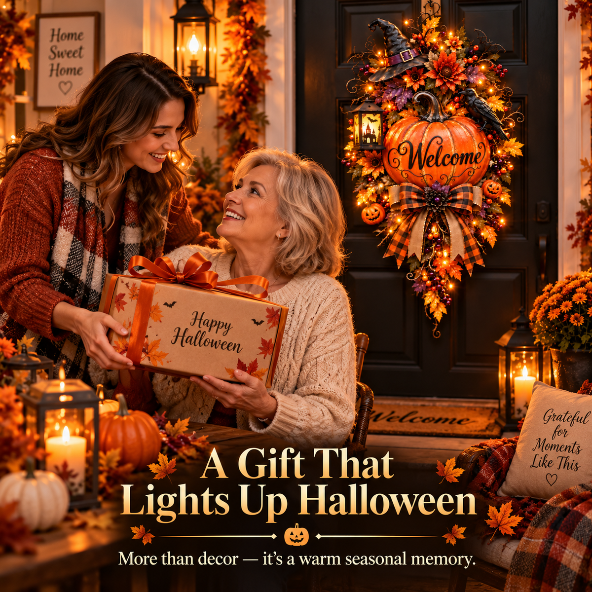 🎃 Lighted Halloween Pumpkin Welcome Door Swag™