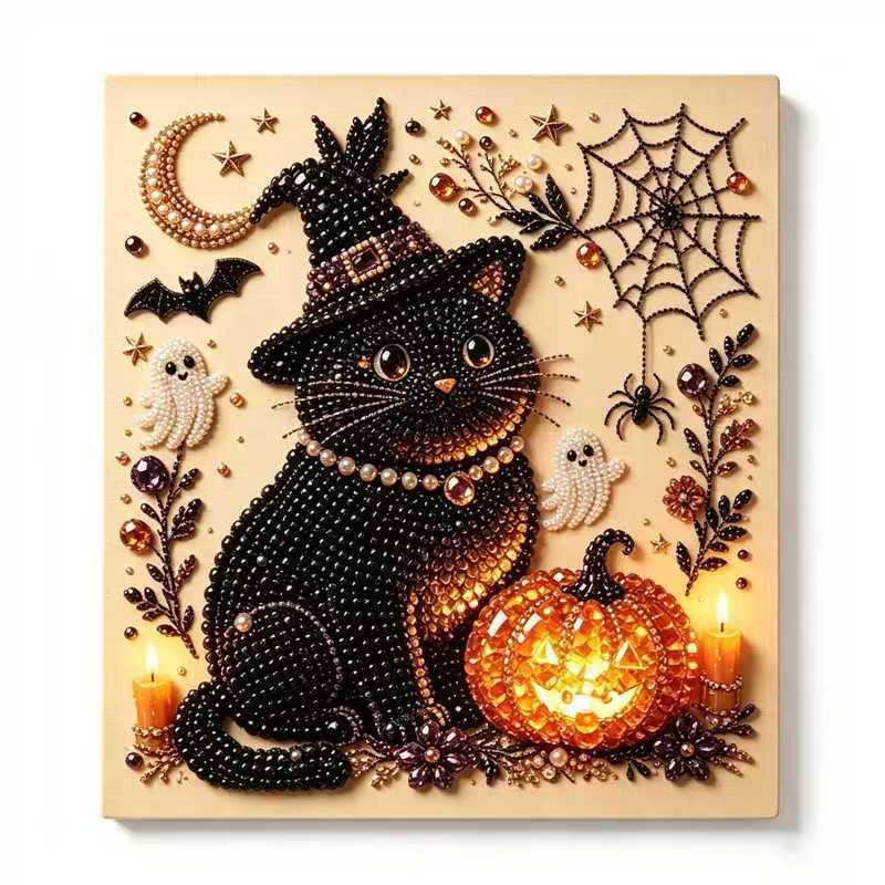Spooky Cute Ghost Pearl Diamond Painting Kit – 8" x 8" Halloween DIY Wall Art & Craft Gift