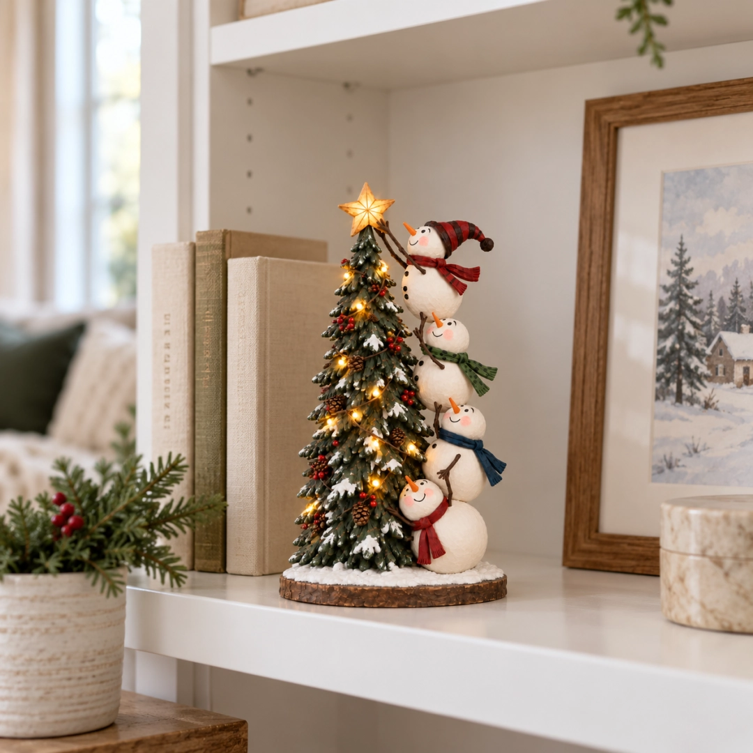 🎄⛄ Lighted Snowmen Decorating Christmas Tree Figurine