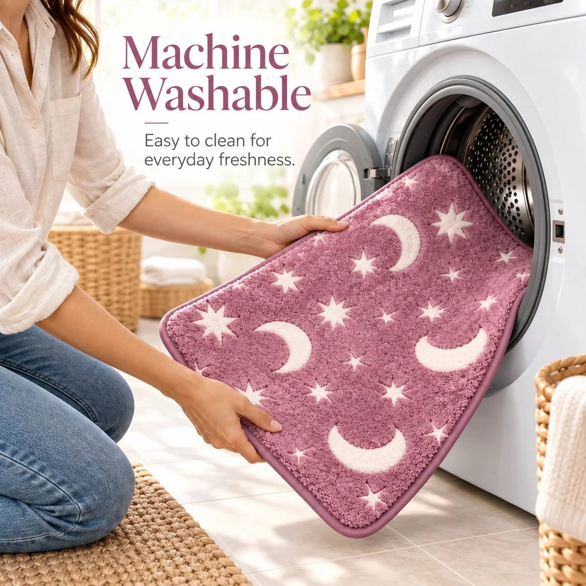 ๐ Glow-in-the-Dark Moon & Star Bathroom Mat Set โ 3 Piece Plush Set