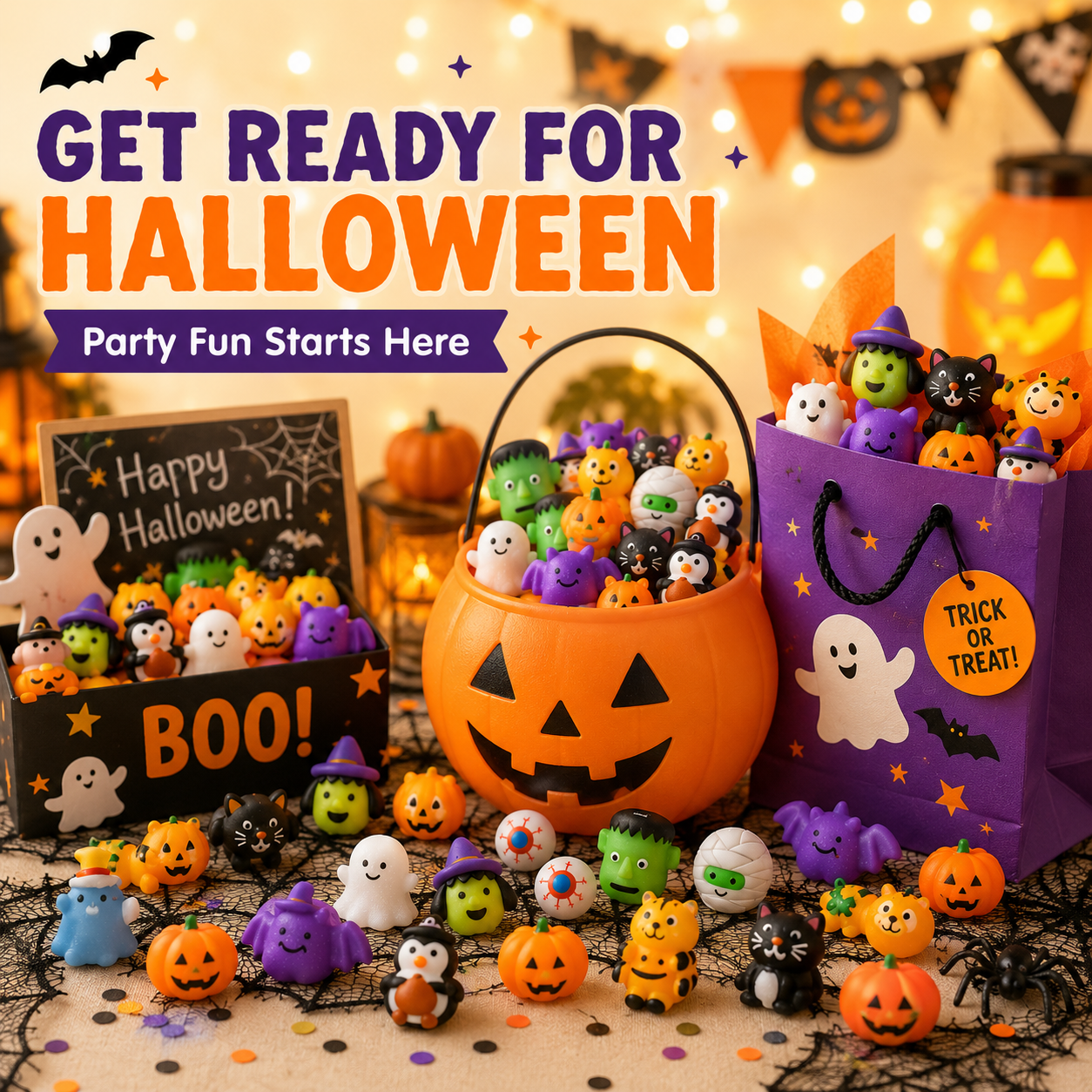 π100PCS Halloween Mochi Squishy Toys | Cute Sensory Toys, Halloween Party Favors & Goodie Bag Fillers