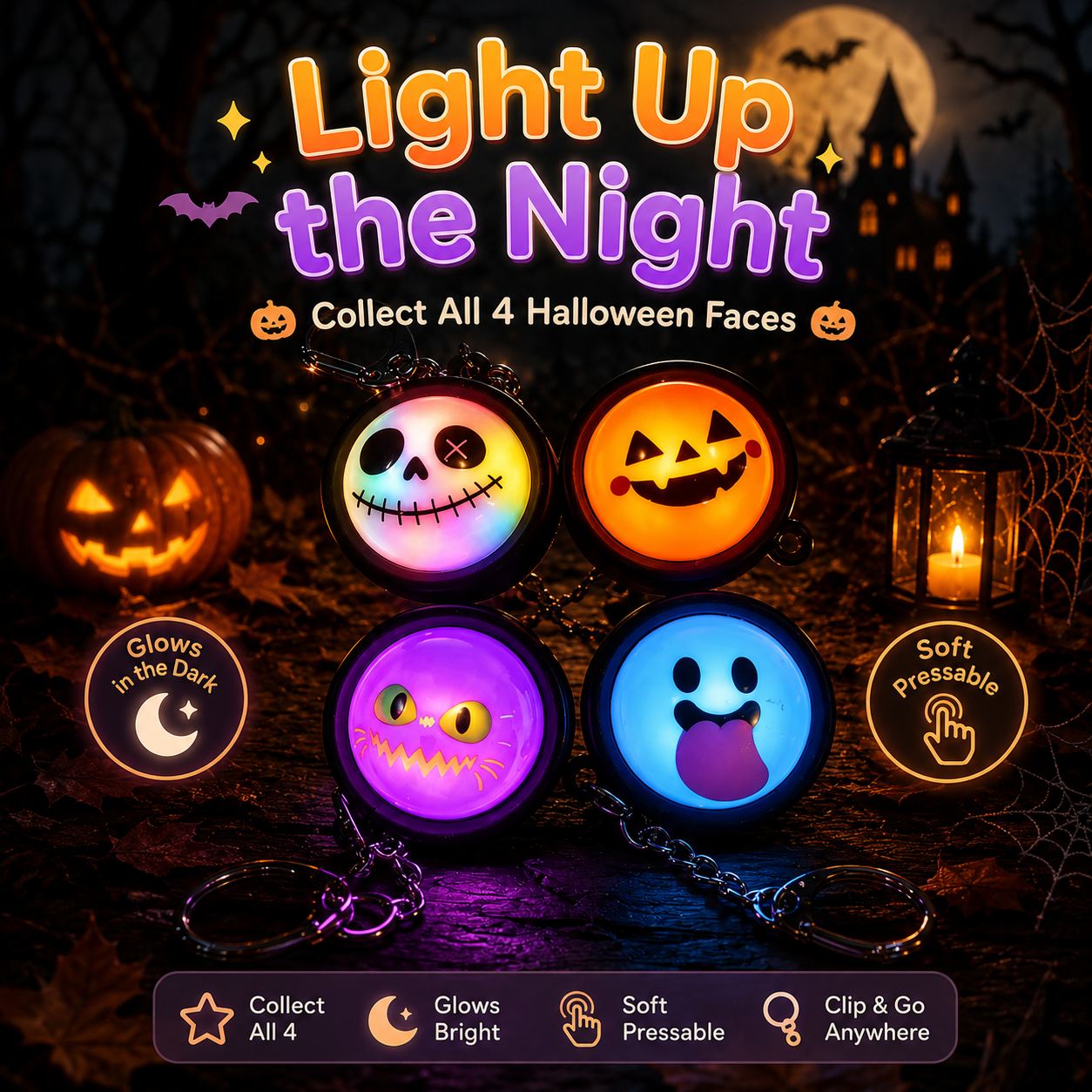 ๐ Press-to-Glow Halloween Dumpling Keychain โ Cute Light-Up Fidget Toy