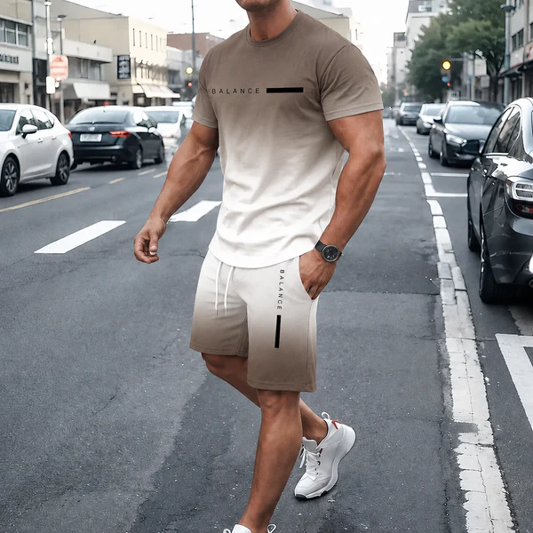 🎁Father’s Day Sale - 🔥 Men’s Gradient Short Sleeve Tracksuit 2-Piece Set