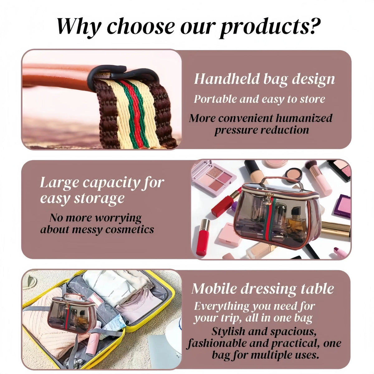 Retro Vintage Makeup Organizer Bag - Waterproof Brown