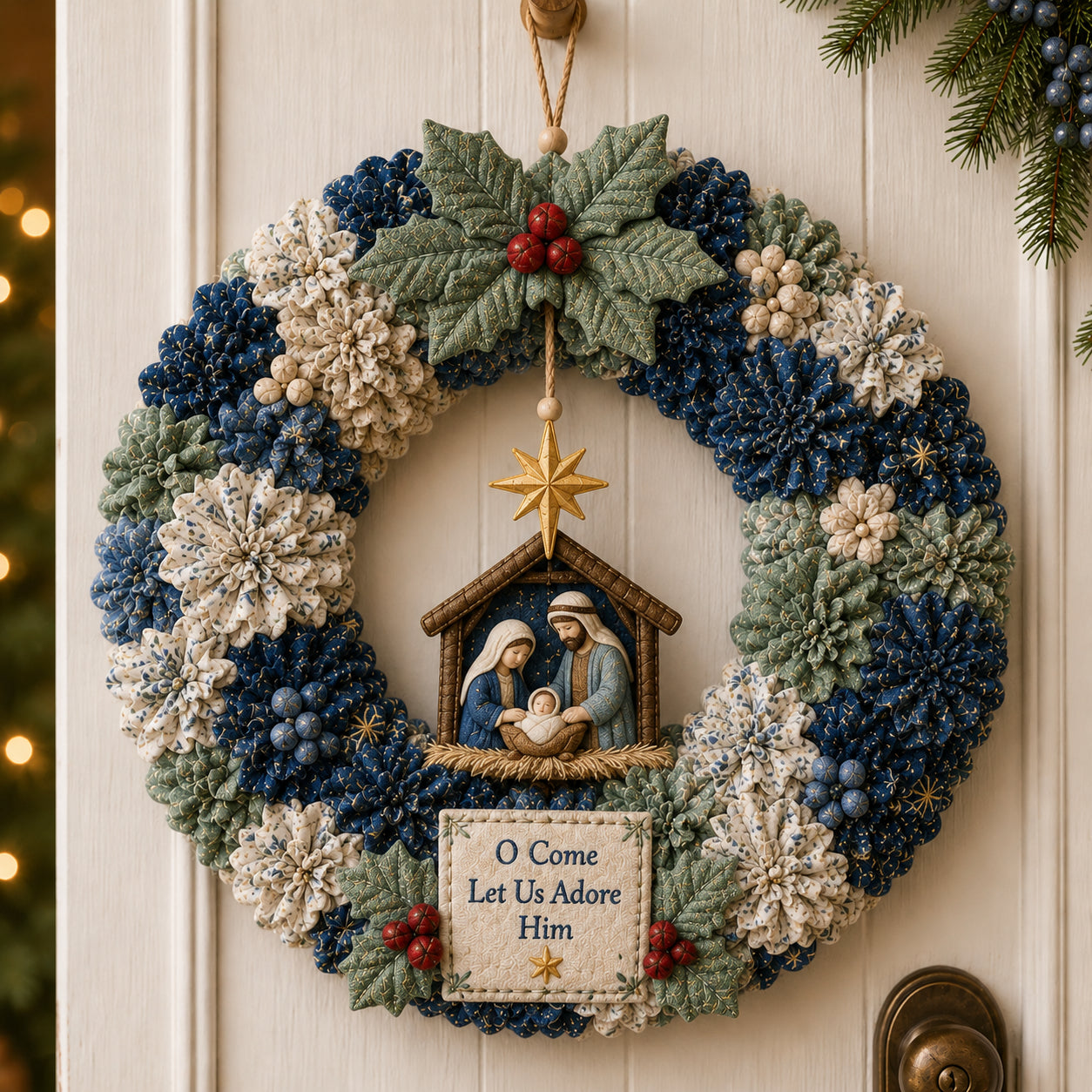 🧵🎄DIY Christmas Fabric Poke-Art Wreath Kit – Handmade Holiday Door Décor