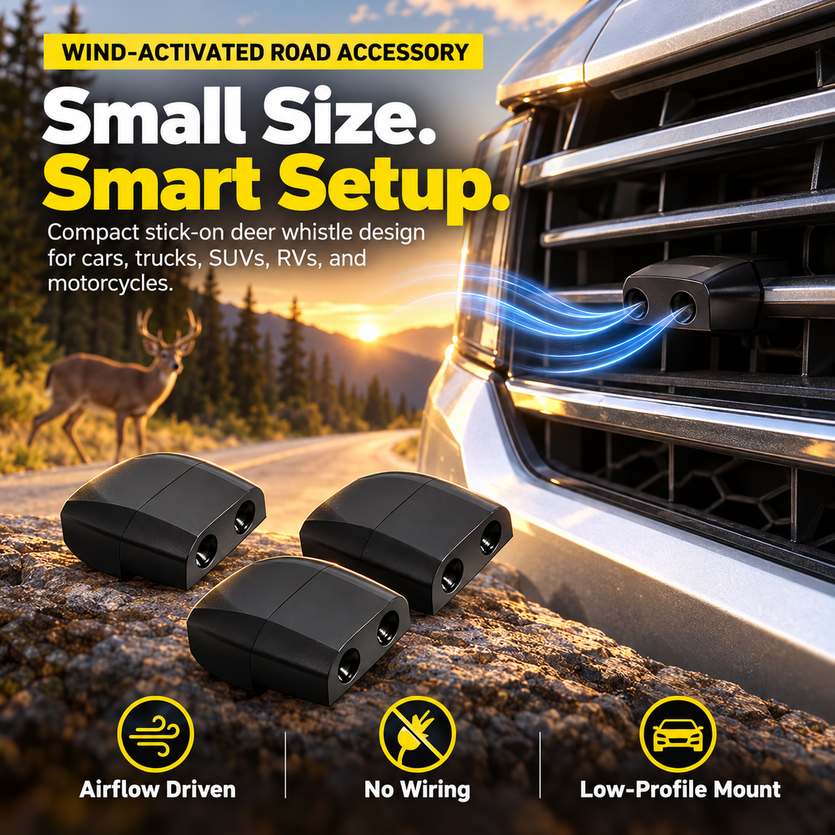 🚗🦌 Wind-Activated Deer Warning Whistles 🌬️🔊 | 4/8 PCS Wildlife Alert Car Accessories 🛡️✨ | Easy Stick-On Installation 🔧🚙 | For Cars, Trucks, SUVs, RVs & Motorcycles 🛻🏍️