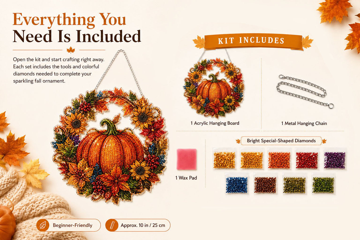 🔥Last Day 49% OFF - 🍂✨Autumn Harvest Pumpkin Diamond Art Hanging Ornament Kit✨