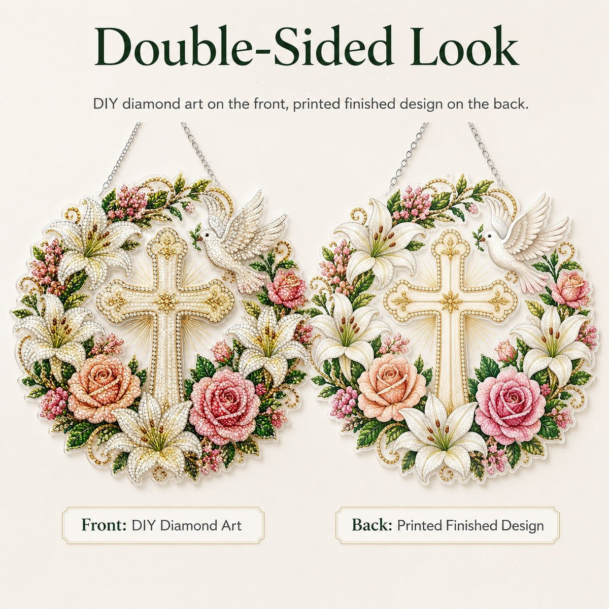 βοΈπCross, Flowers & Peace Dove Diamond Art Hanging Ornament Kit
