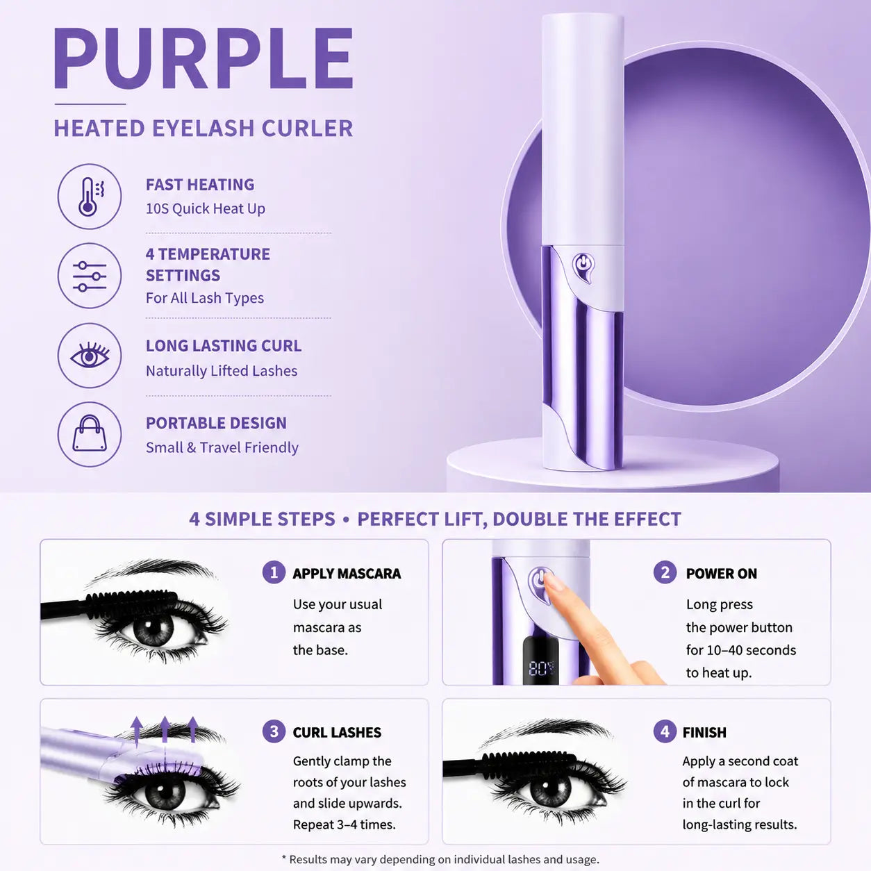 USB Heated Eyelash Curler | Fast Heat, Long-Lasting Natural Curl with LED Temperature Display & Anti-Scald Design
