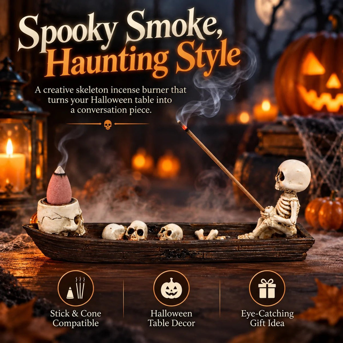 β¨Skull-themed incense holder ornament (boat-shaped)π
