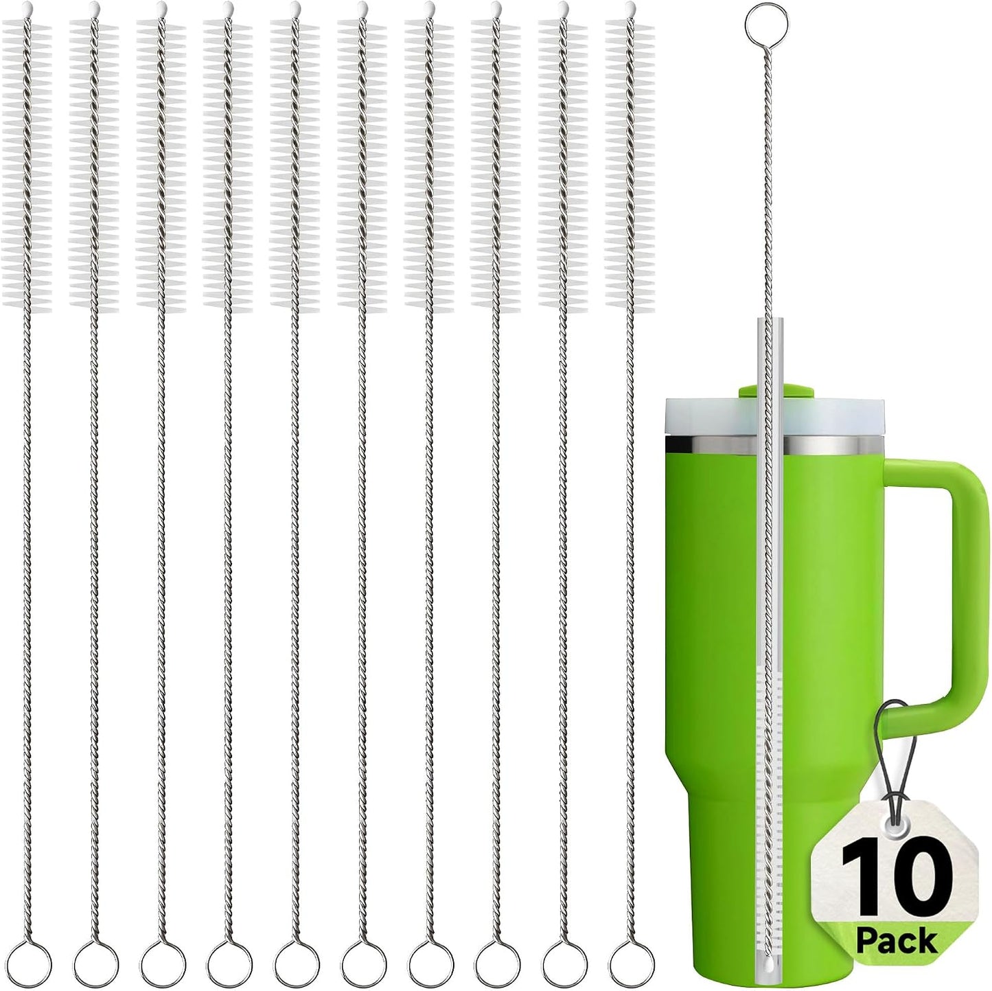 10 Pieces Stainless Steel Straw Cleaner Brush Set (10 & 12 Inch) - Extra Long for Tumbler, Water Bottle, Tubes, Sippy Cup
