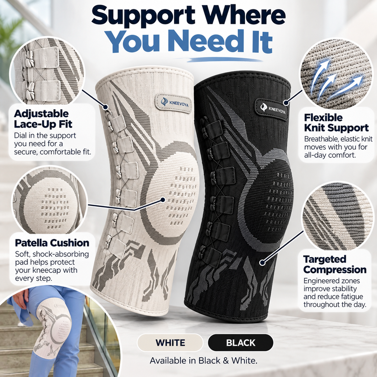 🦵Adjustable Lace-Up Knee Support Sleeve – Breathable Everyday Support