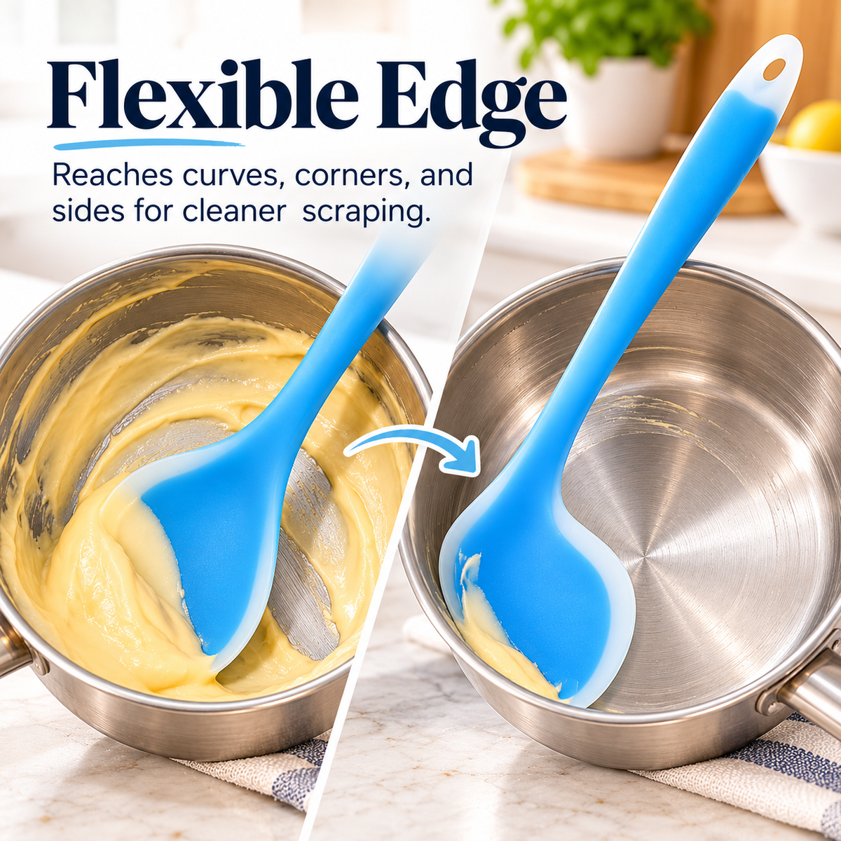 🍳✨ 2-in-1 Silicone Scraper Spoon 🥄💙 Flexible Edge for Easy Scooping, Mixing & Scraping 🧁🍯 Non-Scratch Kitchen Spatula 🍲🌈 5 Colors Available