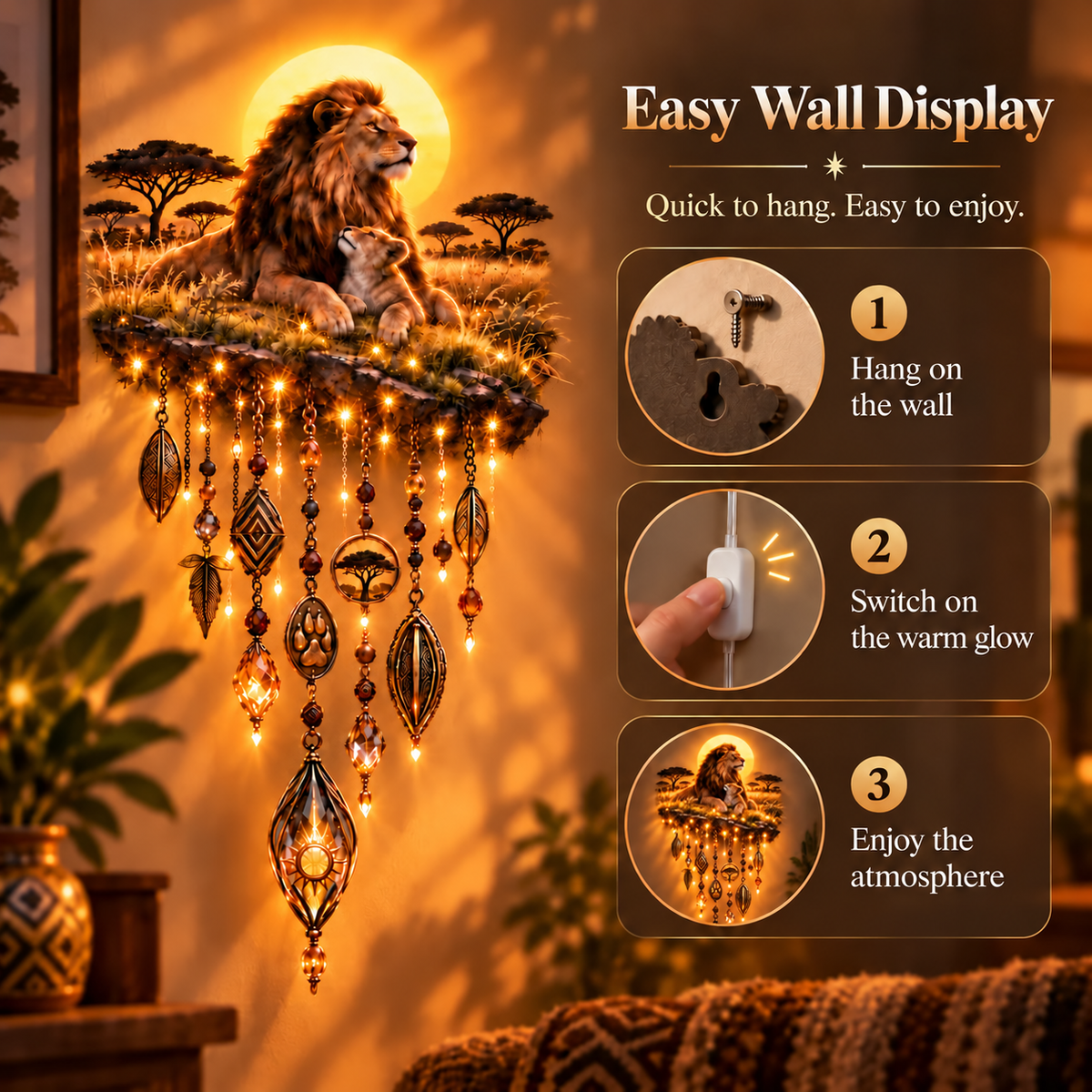 Majestic Savannah Family Glow™ – Lion & Cub Illuminated Wall Decor🦁