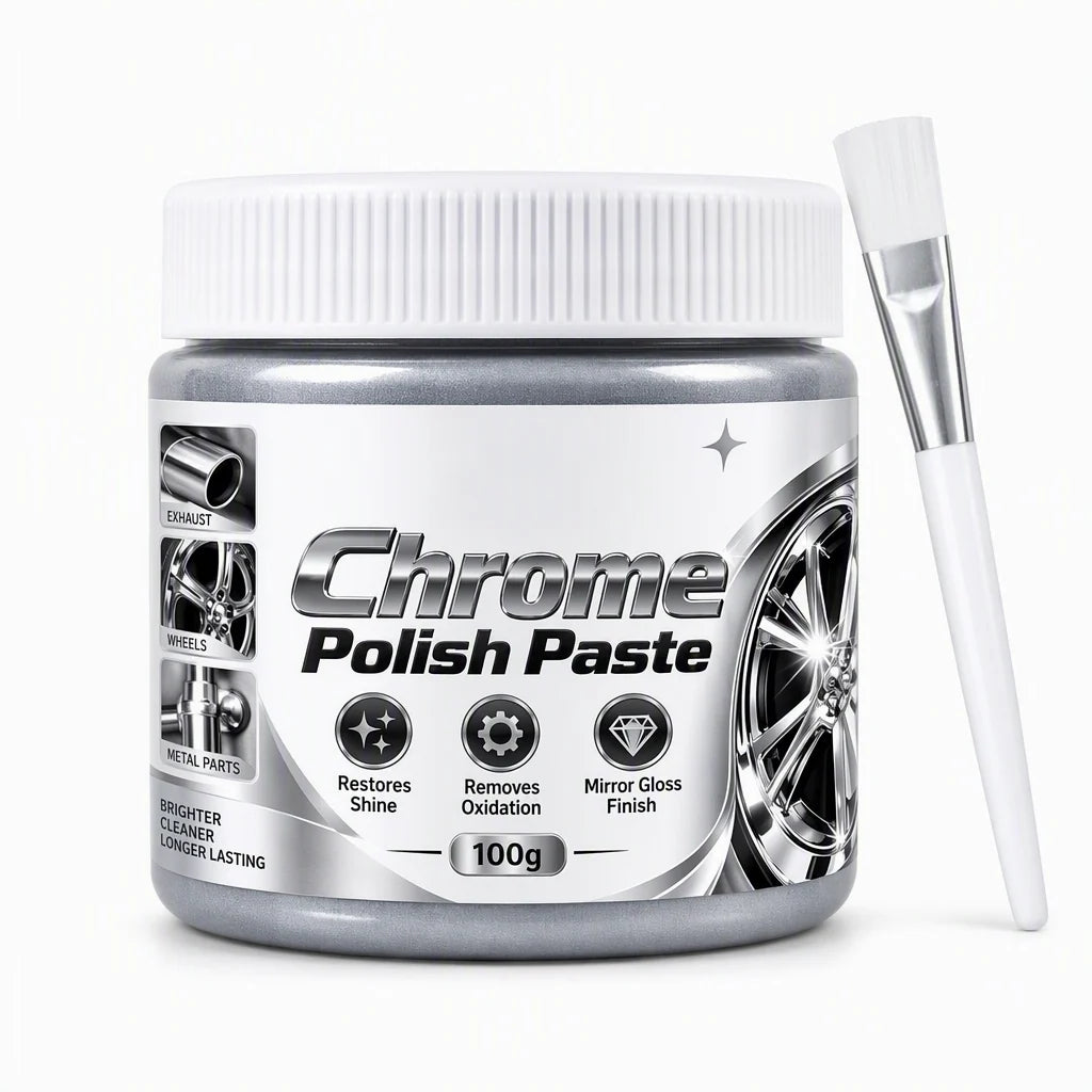 ✨🚗 Buy 1 Get 1 FREE! Metal Chrome Polish & Restorer Paste with Detailing Brush – 2 × 100g, Removes Oxidation & Restores Brilliant Mirror Shine for Wheels, Chrome Trim & Metal Fixtures