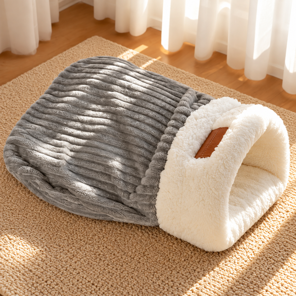 🐾 Cozy Hooded Dog Cave Bed – Plush Sherpa-Lined Pet Hideaway, Soft Enclosed Sleeping Nest in Caramel or Gray 🐶🤎