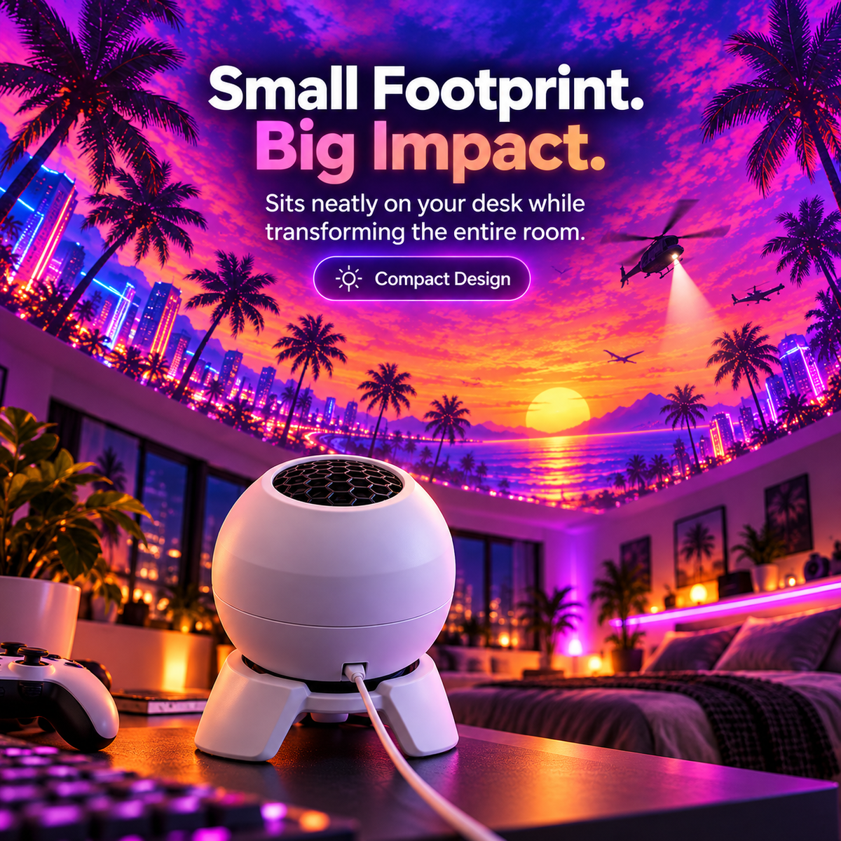 🌆 Retro Neon Dome Projector Lamp ✨ Immersive Sunset Room Light for Gaming & Bedroom Decor