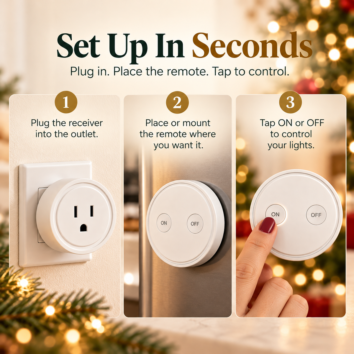 🎄✨ Wireless Remote Control Outlet Switch 🔌 | No App, No WiFi 📱❌ | One-Click ON/OFF for Christmas Lights & Home Lamps 💡🏠