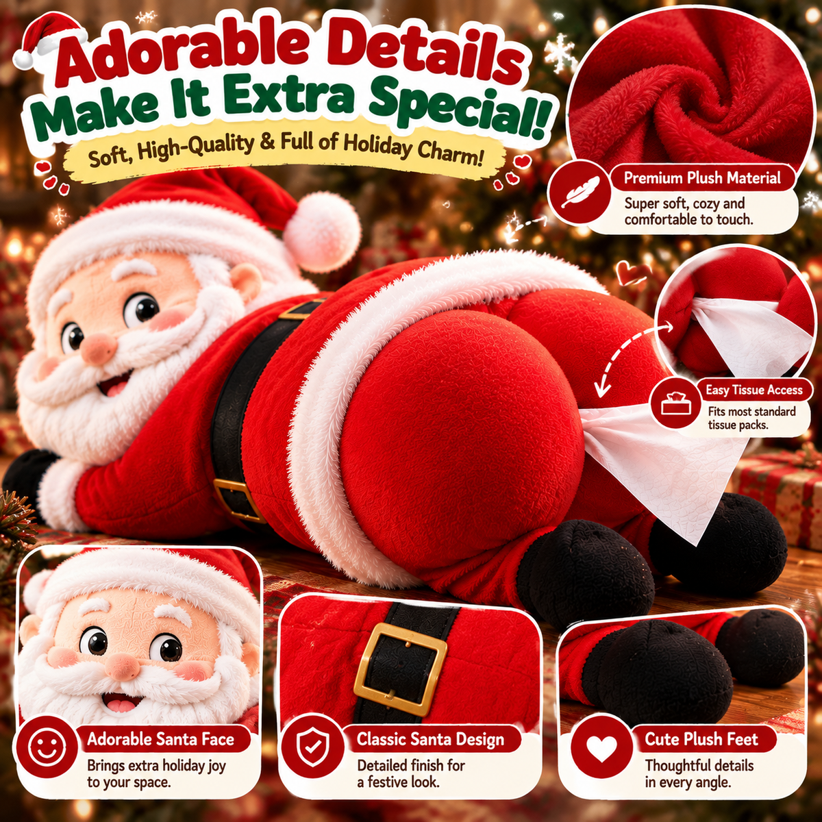 🎅 Funny Santa Butt Tissue Box - Cheeky Christmas Decor & Gag Gift