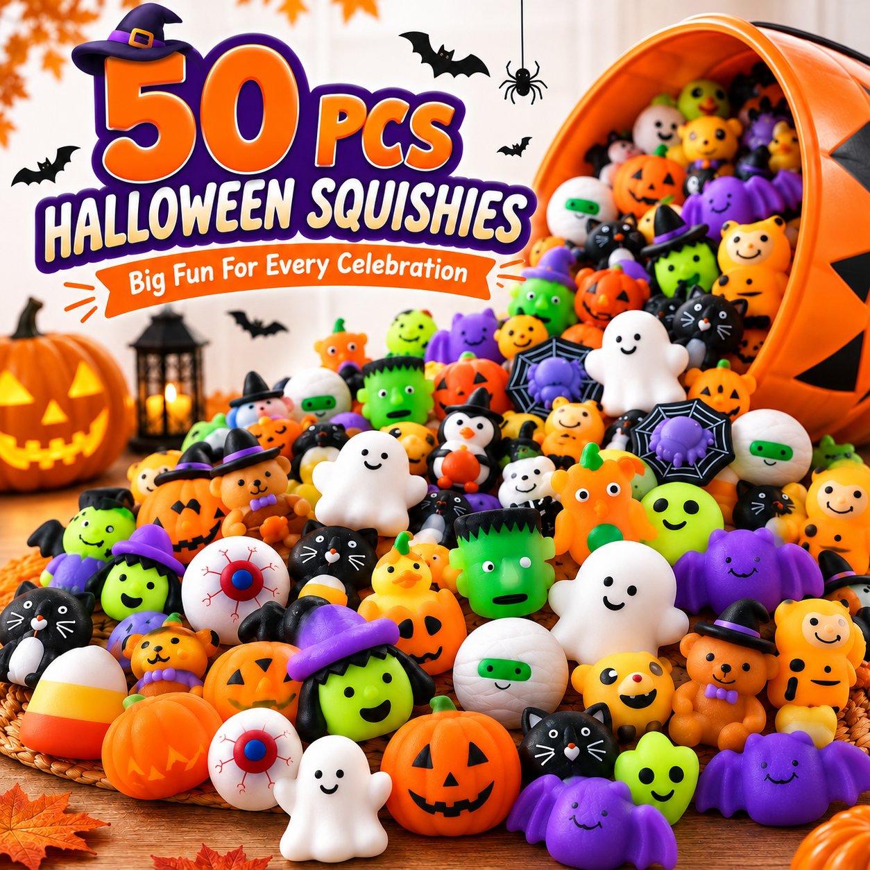 🎃 100PCS Halloween Mochi Squishy Toys – Cute Sensory Party Favors & Goodie Bag Fillers✨
