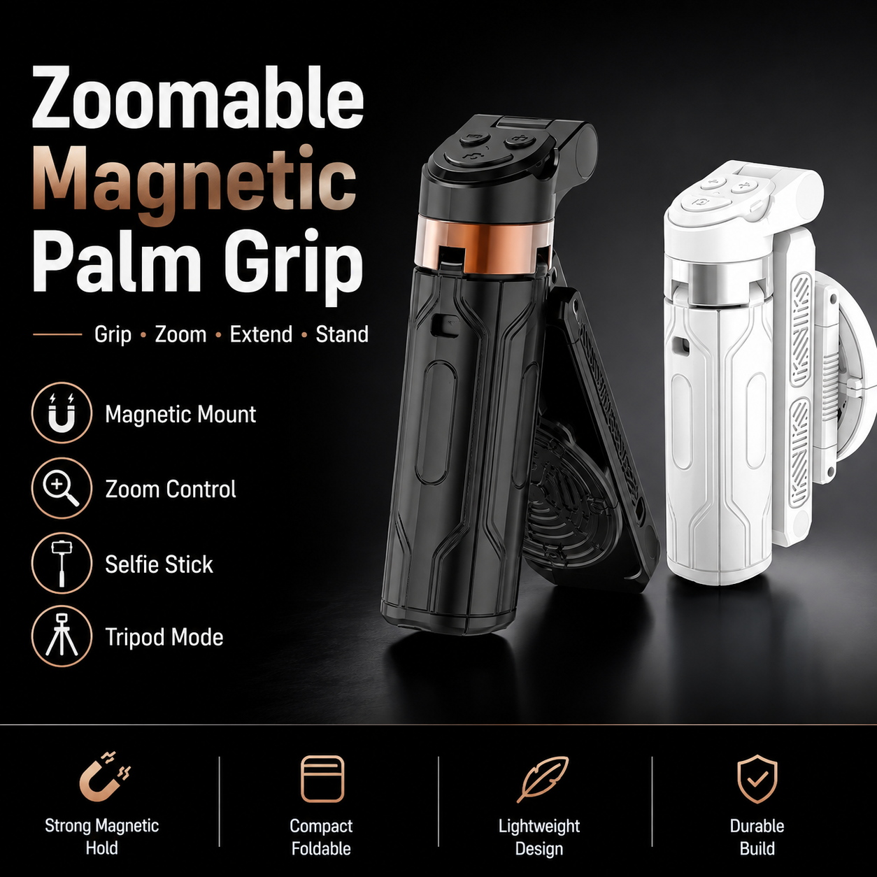 ๐ธ Zoomable Magnetic Palm Grip | Selfie Stick & Tripod