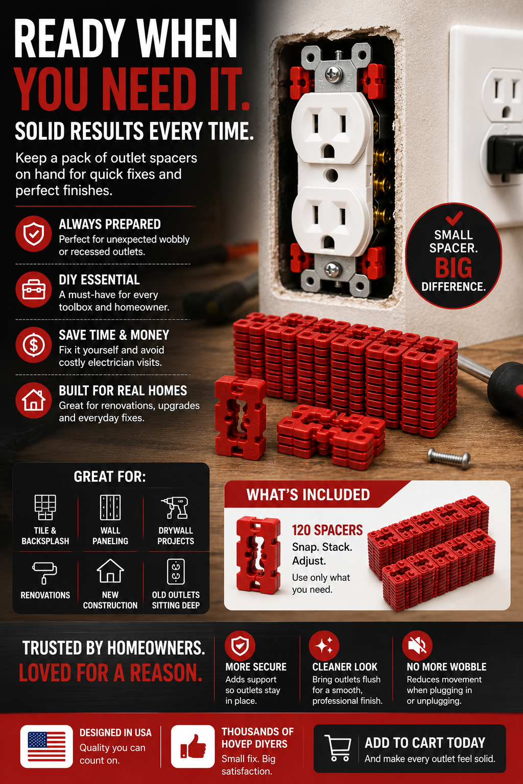 🔥Snap-Apart Outlet Spacers – Fix Loose & Recessed Wall Outlets