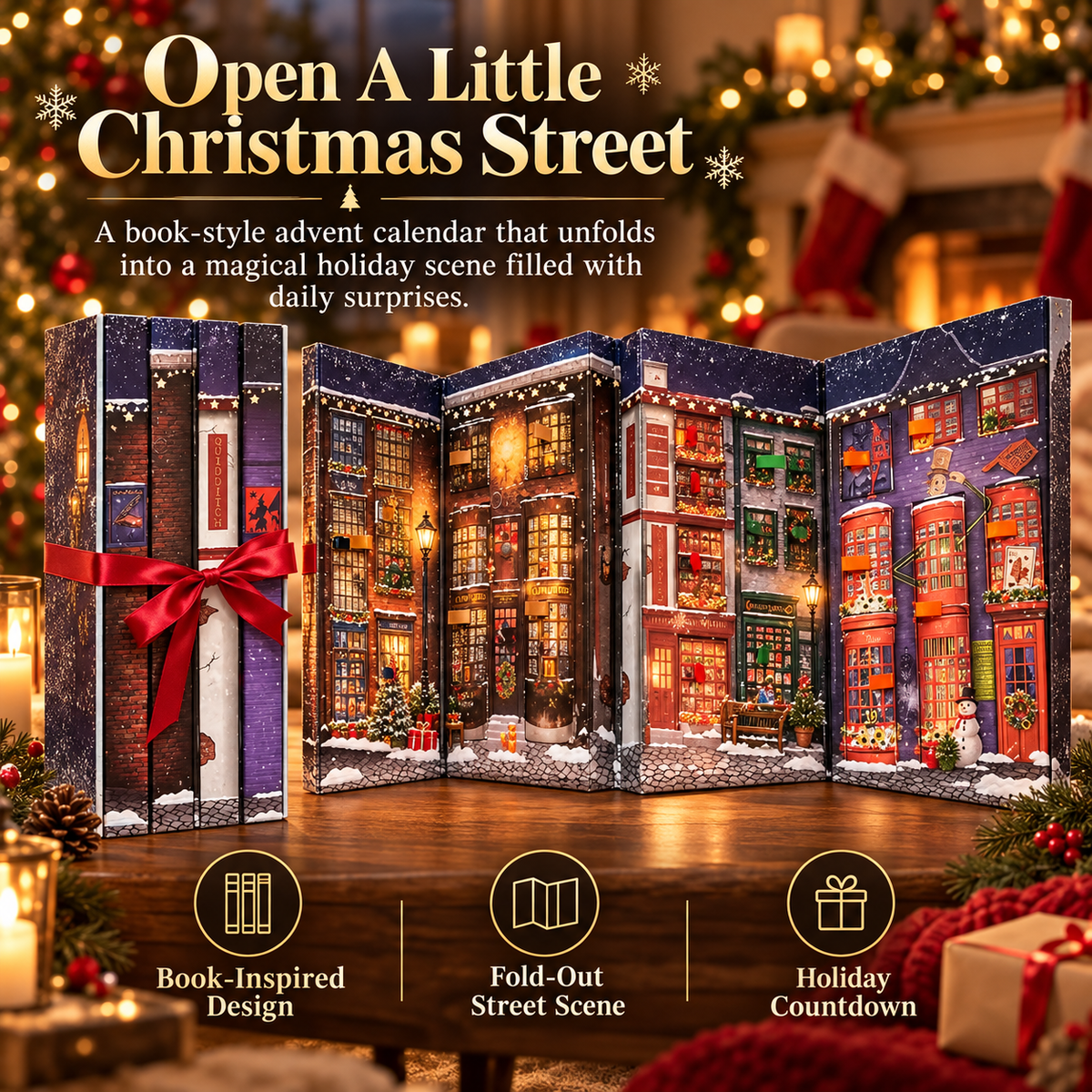 🎄 Christmas Book-Style Advent Calendar – Fold-Out Winter Village, Daily Holiday Surprises & Festive Shelf Décor 🎁✨