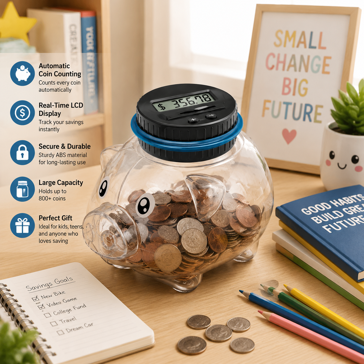 🔥LAST DAY 50% OFF -💰 Smart Piggy Bank That Counts Your Money Automatically