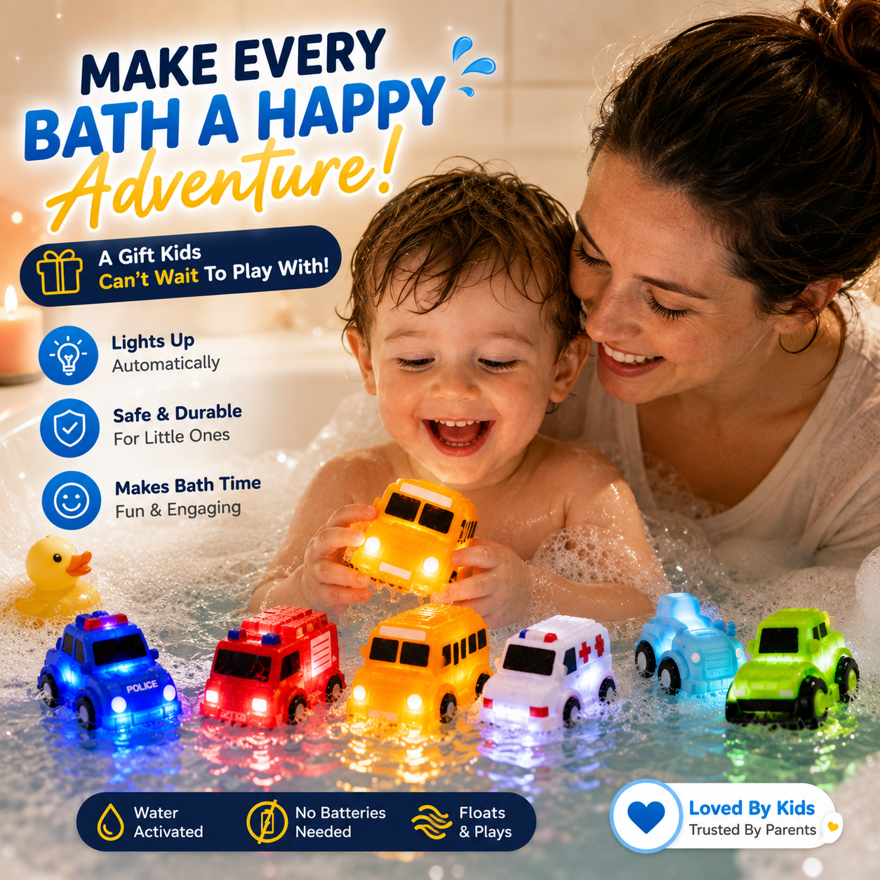 π 6PCS Water-Activated Light-Up Bath Toy Cars β Traffic & Construction Vehicles for Kids