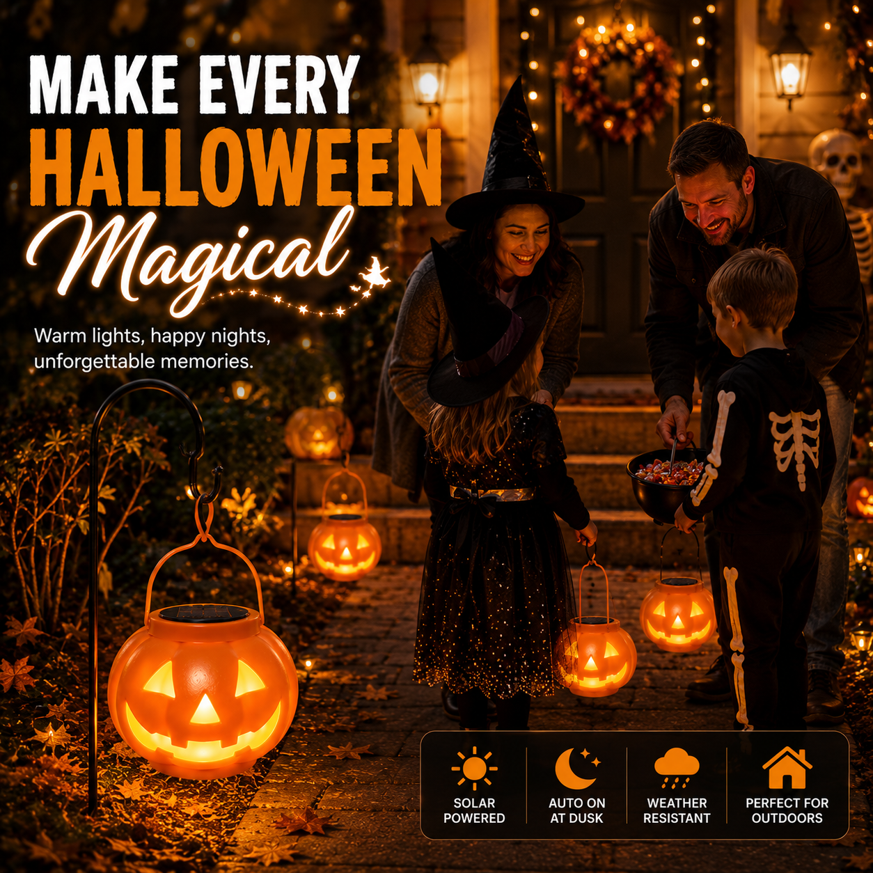 Halloween Solar Pumpkin Lantern – Weather-Resistant Outdoor Jack-O’-Lantern Light