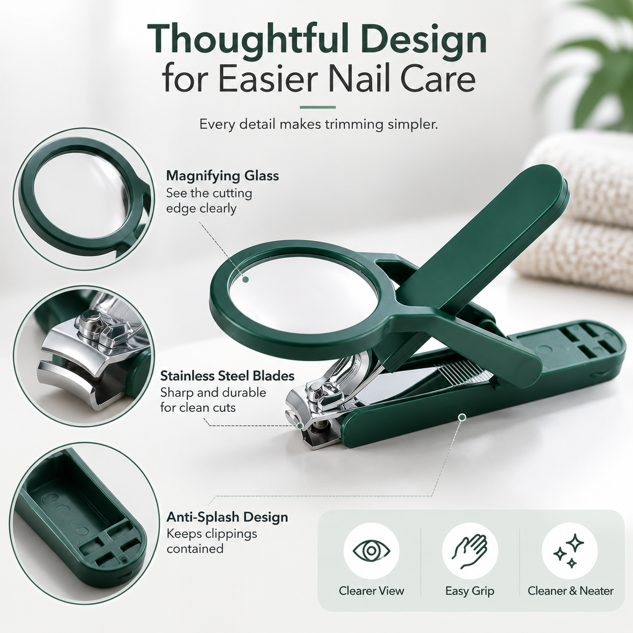 π Magnifying Nail Clipper βοΈ -Easy Grip Stainless Steel Nail Cutter for Clearer, Safer Trimming