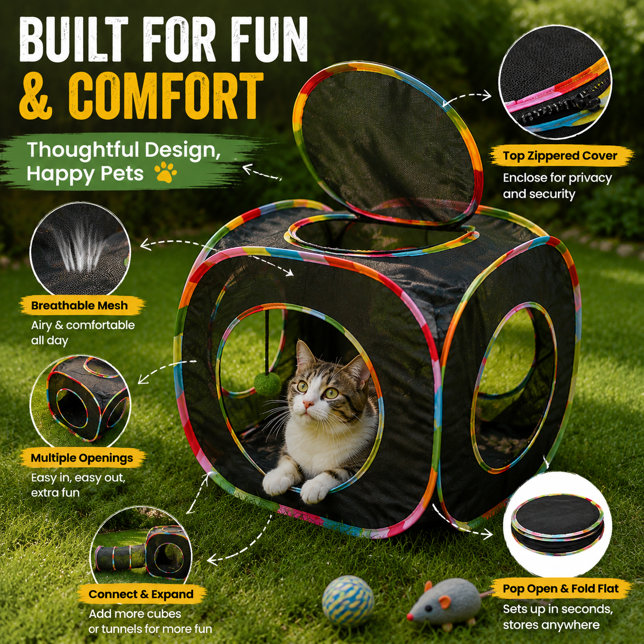 🐾 Foldable Cat Play Cube – A Cozy Hideout for Curious Cats