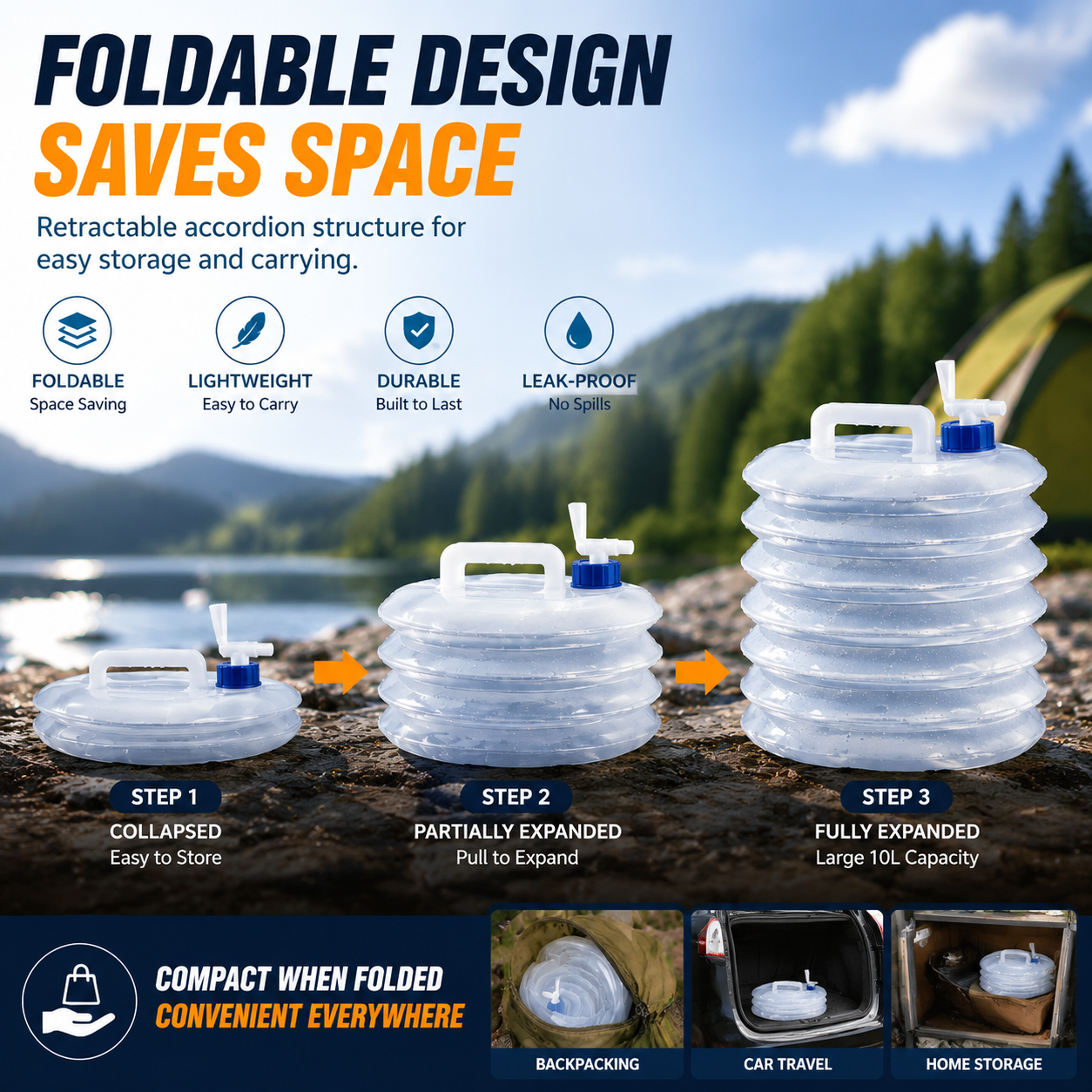 ⏰ Last Day Sale | 🏕️Foldable Camping Water Container – 5L/10L/15L Portable Water Bucket