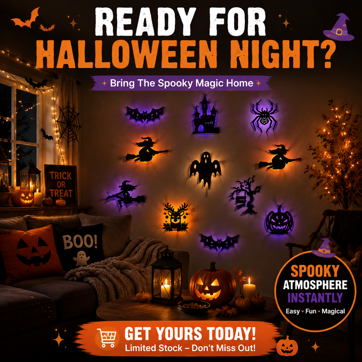 π Halloween LED Wall Stickers | Glow In The Dark Spooky Home Decoration
