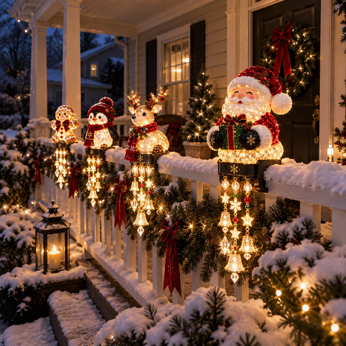 Christmas Porch Railing Lights – 4 Festive Character Designs