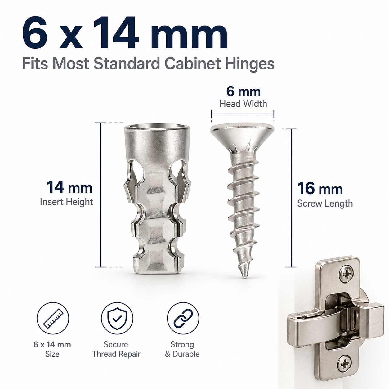 6x14mm Door Hinge Repair Screws & Wall Anchors Pack
