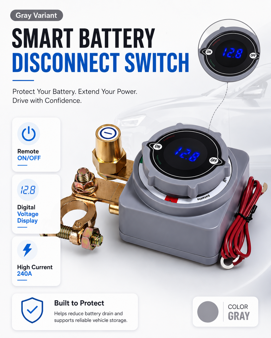 Smart Remote Battery Disconnect Switch with Voltage Display & Dual Key Fobs