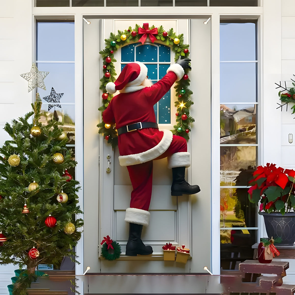 🎅🎄✨ Magical Santa Christmas Door Cover 🎁❄️ Full-Door Holiday Decoration, Festive Santa Claus Artwork, Snowy Winter Wonderland Entryway Decor 🏠🎀❤️