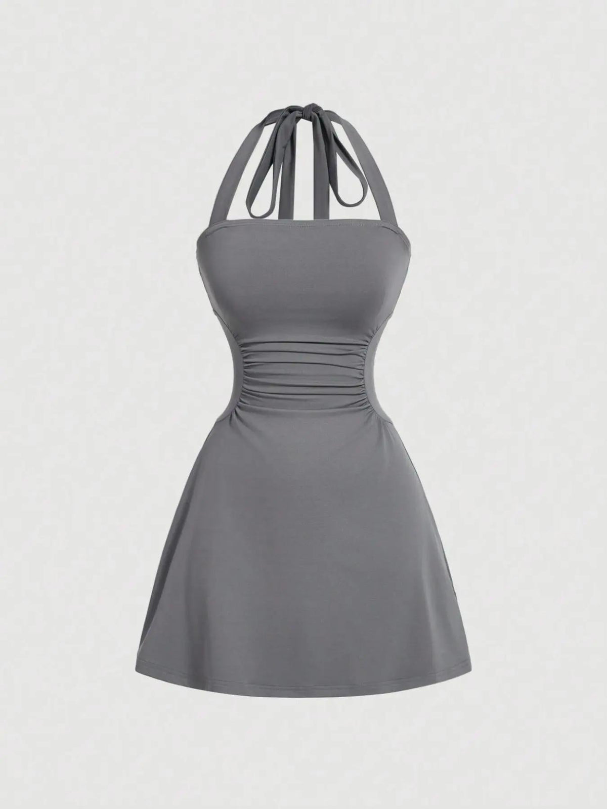 👗Women's Ruched Tie Back Halter Neck A-Line Mini Dress – Sleeveless Casual Summer Dress