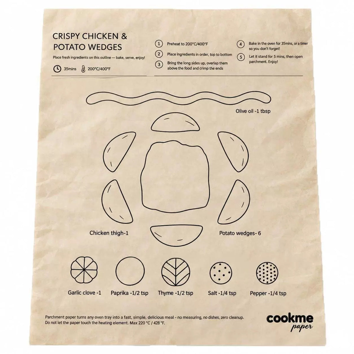 🎁25PCS Pre-Printed Baking Paper Sheets for Easy Oven Meals