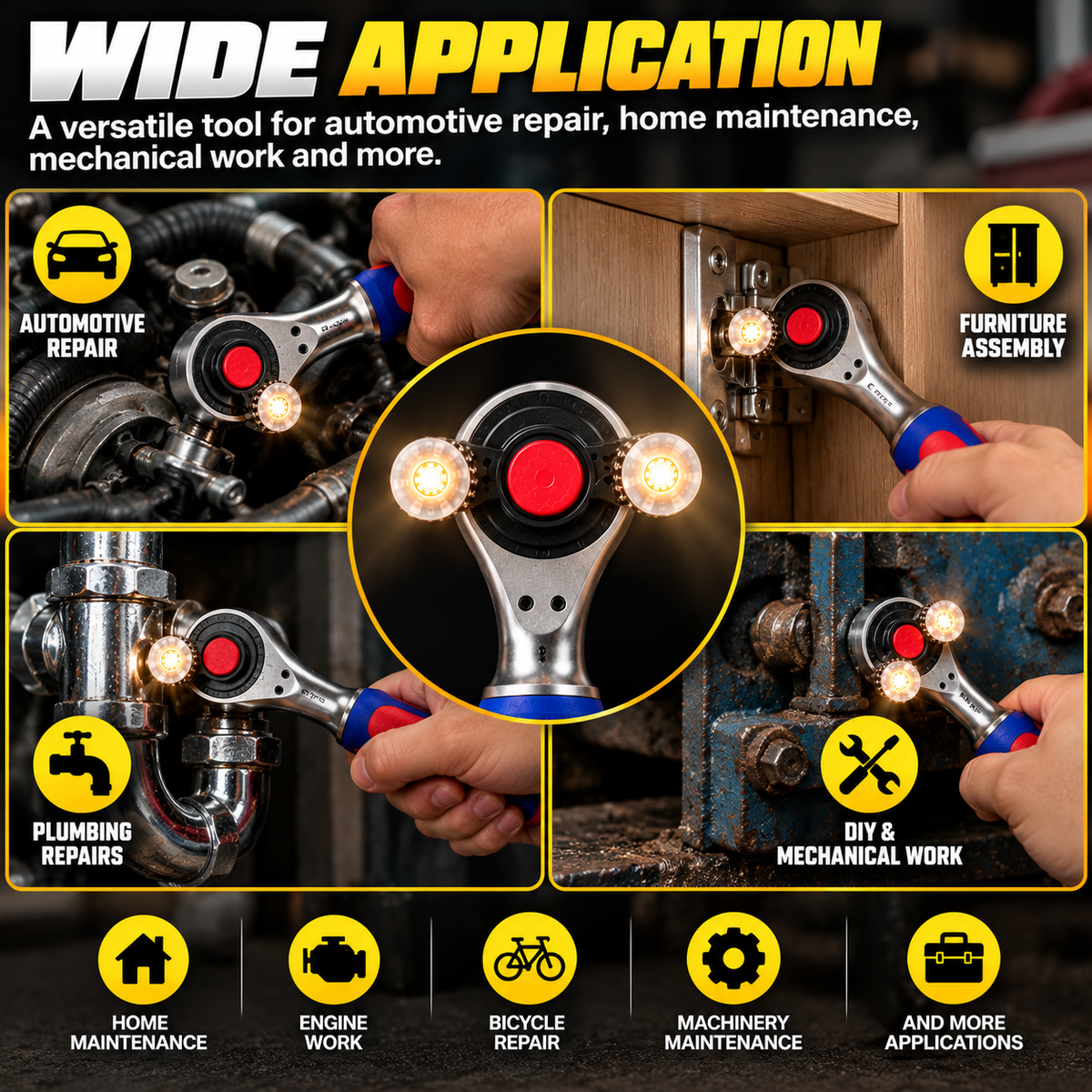 🔧🔥 TurboGrip Pro™ – 360° Rotating Universal Ratchet Wrench | One Tool for Every Job! ⚡🛠️