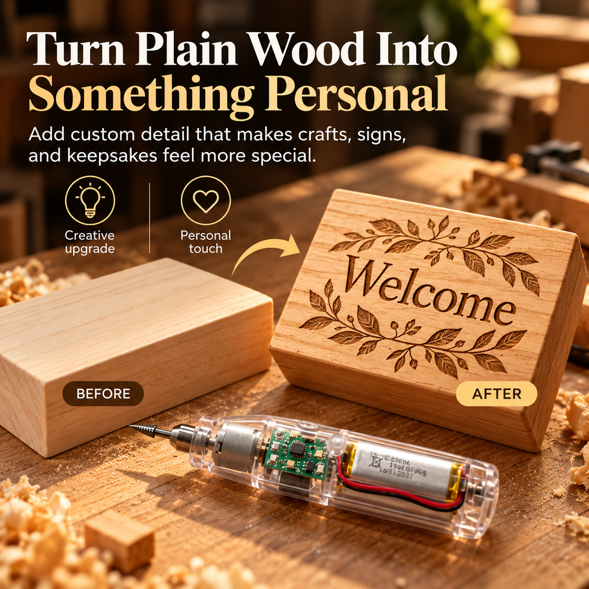 🔧Cordless Precision Wood Engraving Pen – Compact Transparent DIY Carving Tool