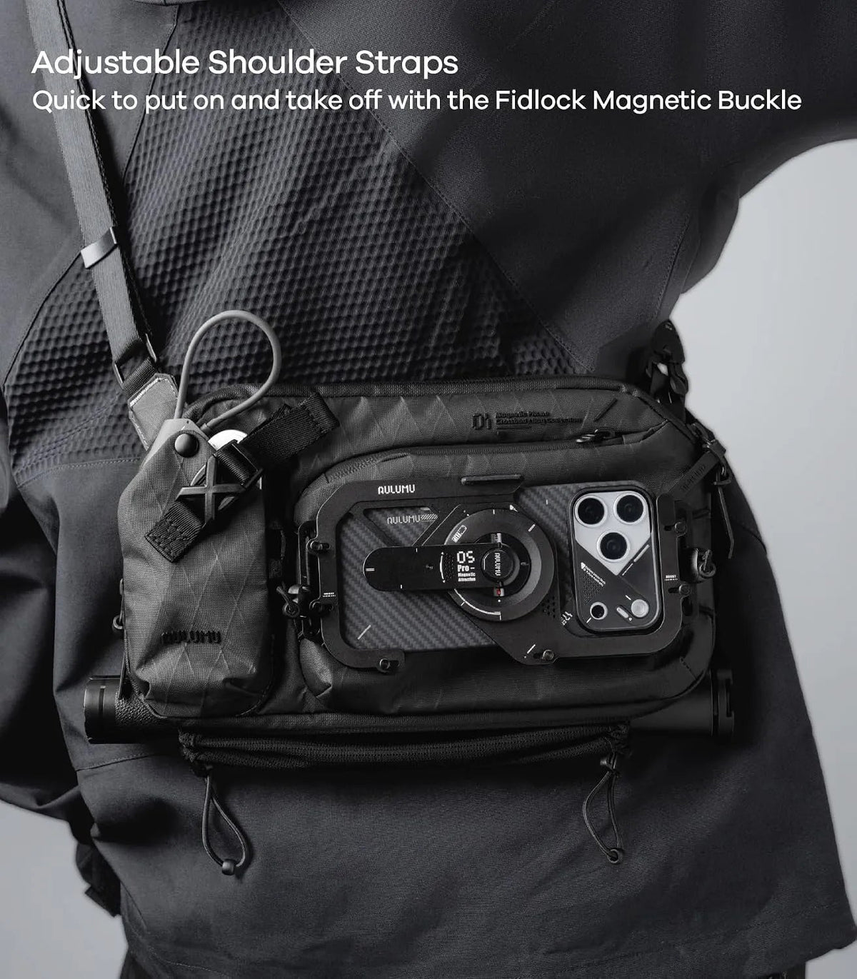 AULUMU B01 Urban Transit Sling Bag – Expandable Storage with Magnetic Phone Mount