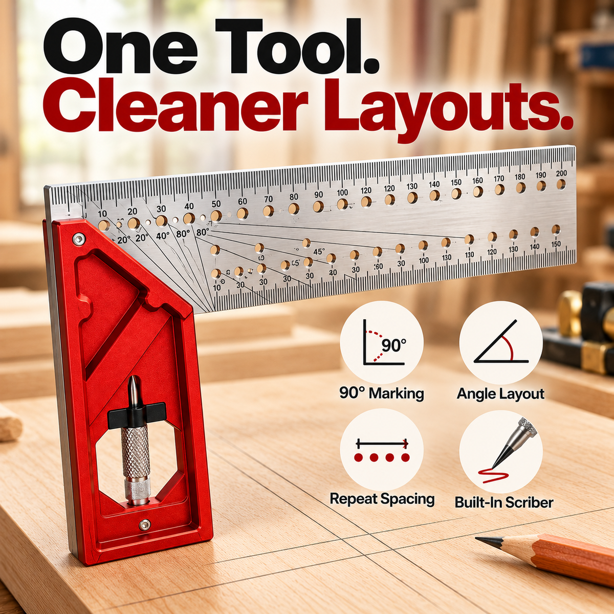 🛠️📐Precision Woodworking Layout Square – Multi-Function Angle & Marking Tool