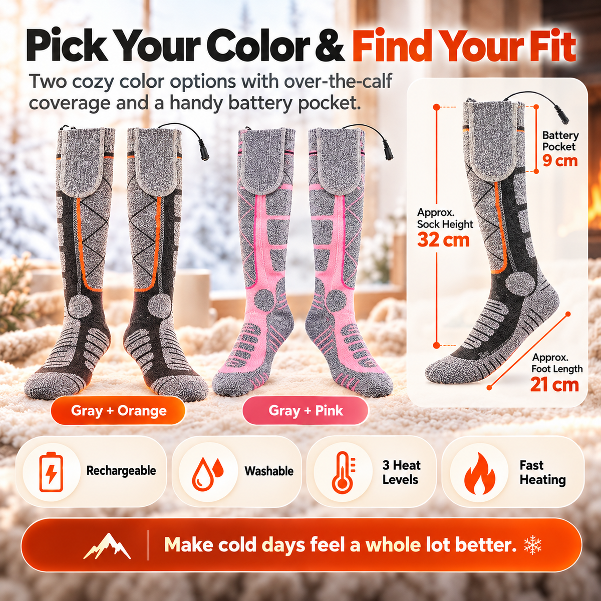🔥Rechargeable Heated Socks – 3-Level 5V Over-the-Calf Winter Warmers