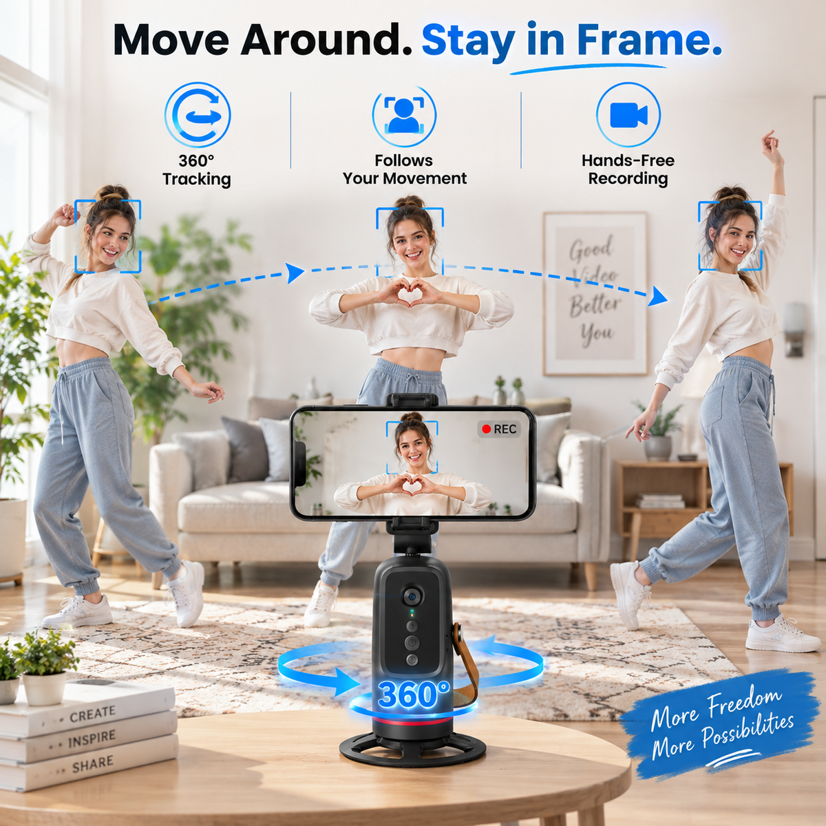 π±360Β° Auto Face Tracking Phone Holder β Gesture Control Hands-Free Vlogging Stand